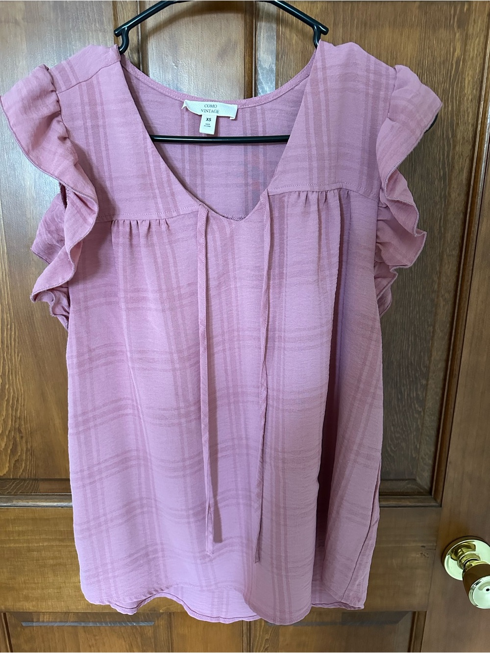 Rose-Pink Ruffle Sleeve V-Neck Blouse